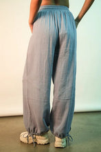 Light blue wide leg gauze solid cotton trousers with drawstring waist and cuffed ankles from very j collection