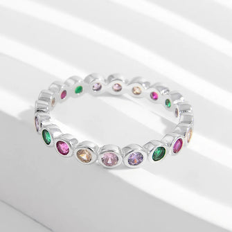 925 Sterling Silver Contrast Zircon Ring Silver