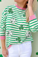 Striped Lucky Clover Long Sleeve Sweatshirt Gum Leaf