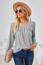 Square Neck Ruched Long Sleeve Blouse Light Gray
