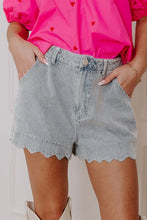 Scalloped Hem Denim Shorts Light Blue