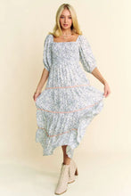 Davi & Dani Contrast Ric Smocking Bodice Tiered Midi Dress BLUE Casual Dresses