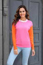 Angel Wings Round Neck Contrast Color Dropped Shoulder Sweater Pink Sweater Pullovers