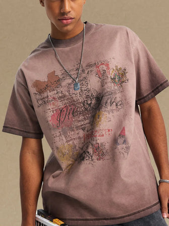 Men's Graphic Round Neck Half Sleeve T-Shirt Mocha