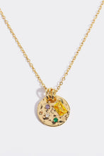 Inlaid Multicolored Zircon Round Pendant Copper Necklace Gold One Size