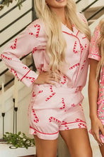 Candy Cane Collared Neck Long Sleeve Top and Shorts Lounge Set Woman Loungewear Sets