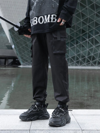 Men's Plus Size Cargo Jogger Pants with Multi Pockets Black