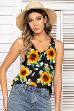 Floral Scoop Neck Tank Top Black Tanks & Camis