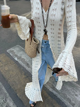 Ruffled Hem Openwork Longline Cardigan