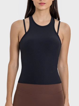 Millennia Cutout Round Neck Racerback Active Tank Black