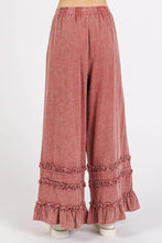 Mittoshop Ruffle Trim Pocket Mineral Wash Wide Leg Pants Woman Pants