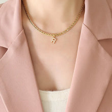 Brass Inlaid Zircon Letter Pendant Necklace Style R One Size