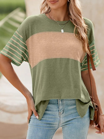 Contrast Striped Short Sleeve T-Shirt Sage
