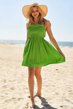 Davi & Dani Smocking Halter Neck Tie Open Back Mini Dress Casual Dresses