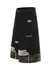 Men's Distressed Camo Trim Denim Bermuda Shorts
