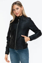 Snobbish PU Leather Biker Jacket with Side Zip Pockets Woman Outerwear