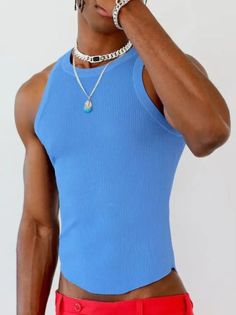 Men's Full Size Round Neck Tank Plus Size Blue Mens Tops