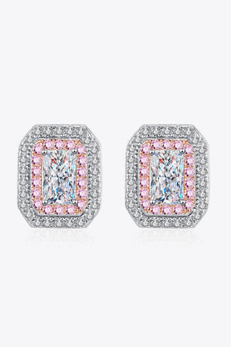 1 Carat Moissanite and Zircon Contrast Geometric Stud Earrings Silver One Size