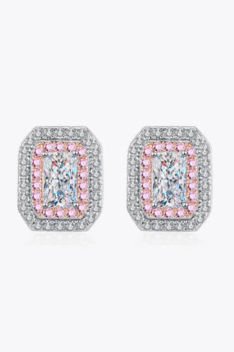 1 Carat Moissanite and Zircon Contrast Geometric Stud Earrings Silver One Size Earrings