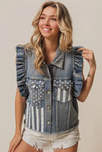 BiBi American Flag Washed Denim Jacket Woman Outerwear