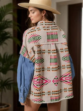Raw Hem Geometric Collared Neck Shacket Woman Outerwear