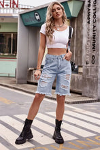 Raw Hem Distressed Denim Shorts with Pockets Denim Shorts