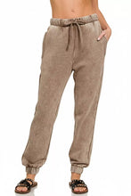 Beige zenana acid wash fleece sweatpants with elastic waistband drawstring ribbed cuffs and pockets