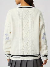 Star Embroidered V-Neck Long Sleeve Cardigan Woman Outerwear