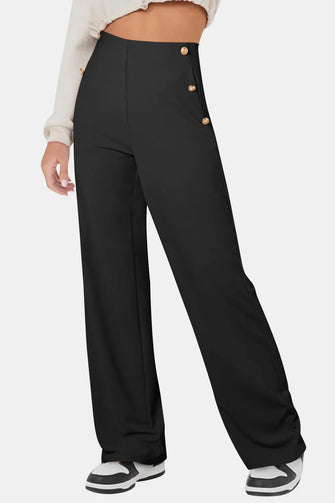 Decorative Button High Rise Pants Black