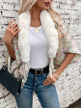 Fringe Fuzzy Open Front Poncho Woman Outerwear
