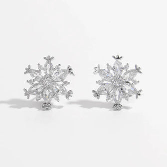 925 Sterling Silver Zircon Snowflake Earrings Silver One Size
