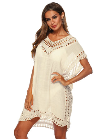 Bohemian Crochet Trim Beach Cover Up Dress Pastel Yellow One Size
