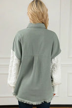 Raw Hem Collared Neck Button Up Long Sleeve Jacket Woman Outerwear