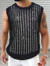 Men's Round Neck Hollow Out Sleeveless Top Black Tanks & Camis
