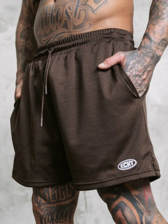Men's Plus Size Drawstring Breathable Active Shorts Dark Brown