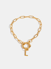 18K Gold-Plated Stainless Steel Letter L Bracelet Gold One Size