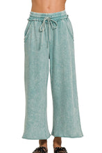 Zenana Washed French Terry Palazzo With Pockets ASH BLUE