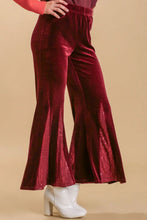 Umgee deep red velvet flare leg pants with shimmering sequin elastic side panels and an elastic waistband plus size