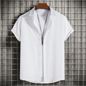 Men's Plus Size Casual Short Sleeve Button Down Shirt White