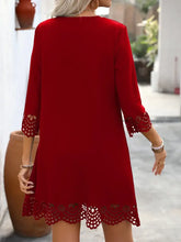 Cutout V-Neck Three-Quarter Sleeve Mini Dress Casual Dresses