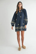 MABLE Embroidered Long Sleeve Peasant Mini Dress Casual Dresses