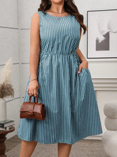 Plus Size Striped Round Neck Sleeveless Dress Teal