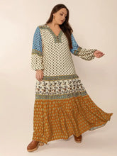 Plus Size Printed V-Neck Balloon Sleeve Maxi Dress Maxi Dresses