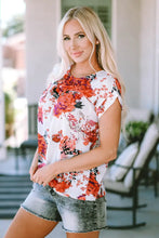 Floral Round Neck Short Sleeve Top Woman Blouses