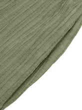 Olive green crinkled cotton wide leg drawstring waist pants with a subtle textured weave fabric detail