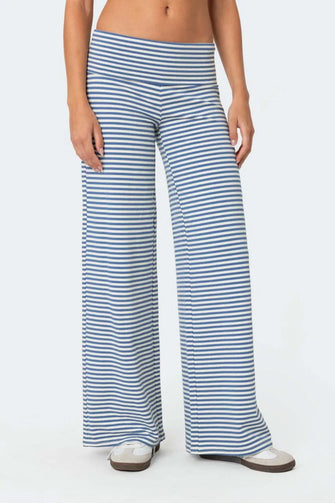 Striped Wide Leg Pants Light Blue