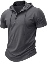Men's Full Size Casual Hooded Henley T-Shirt Plus Size Mens Tops