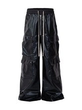 Men's Wide Leg Cargo Pants with Drawstring Waist Black
