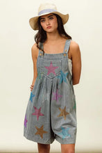 Bibi Star Rhinestone Washed Denim Short Overalls with Sequins Hat