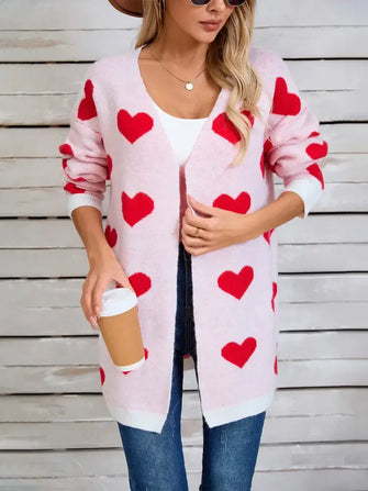 Angel Wings Heart Open Front Long Sleeve Cardigan Blush Pink Woman Outerwear